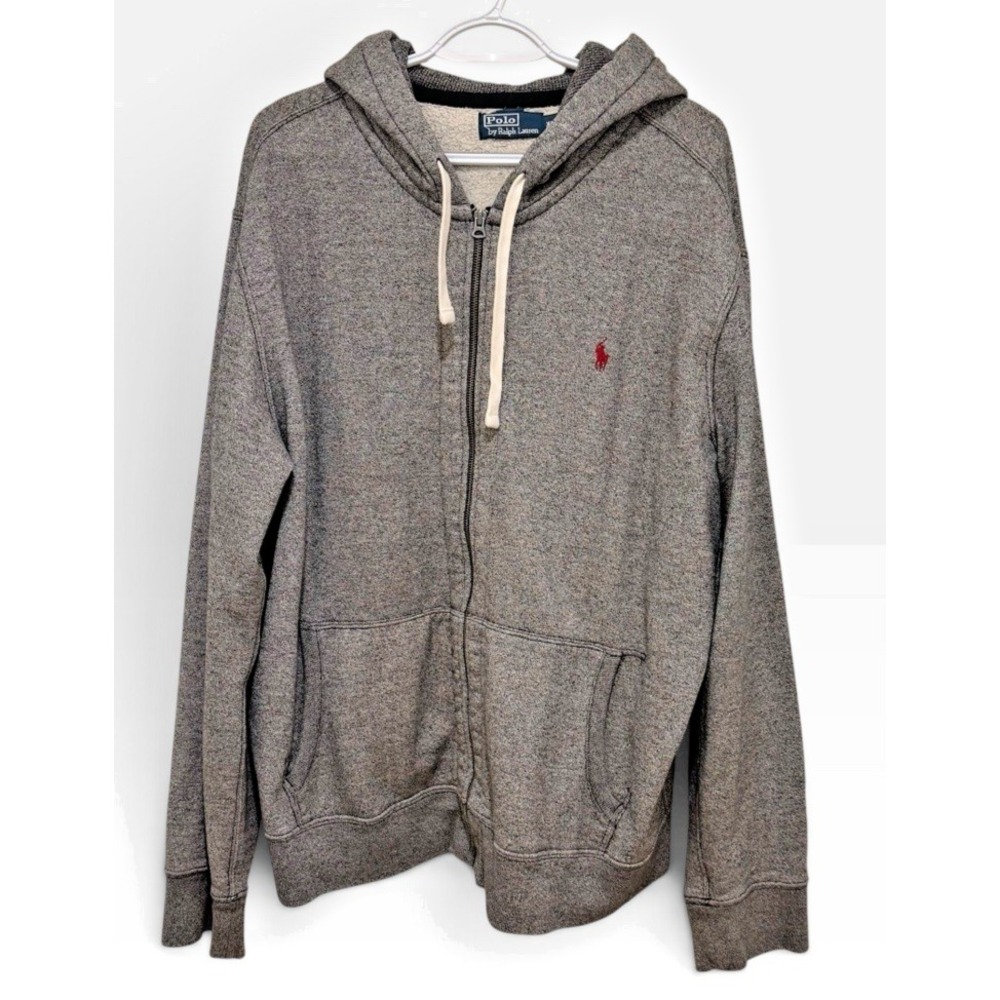 VTG Polo Ralph Lauren Hoodie Thermal  Waffle Zip Sweatshirt Grey 2XL Heritage